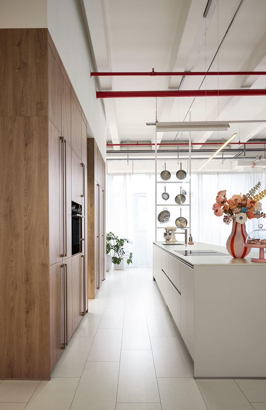 kitchen with oak cognac brown effect front