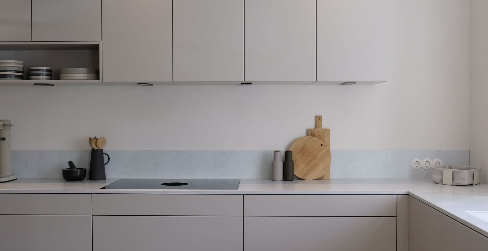 newly built kitchen with counter top and cupboards